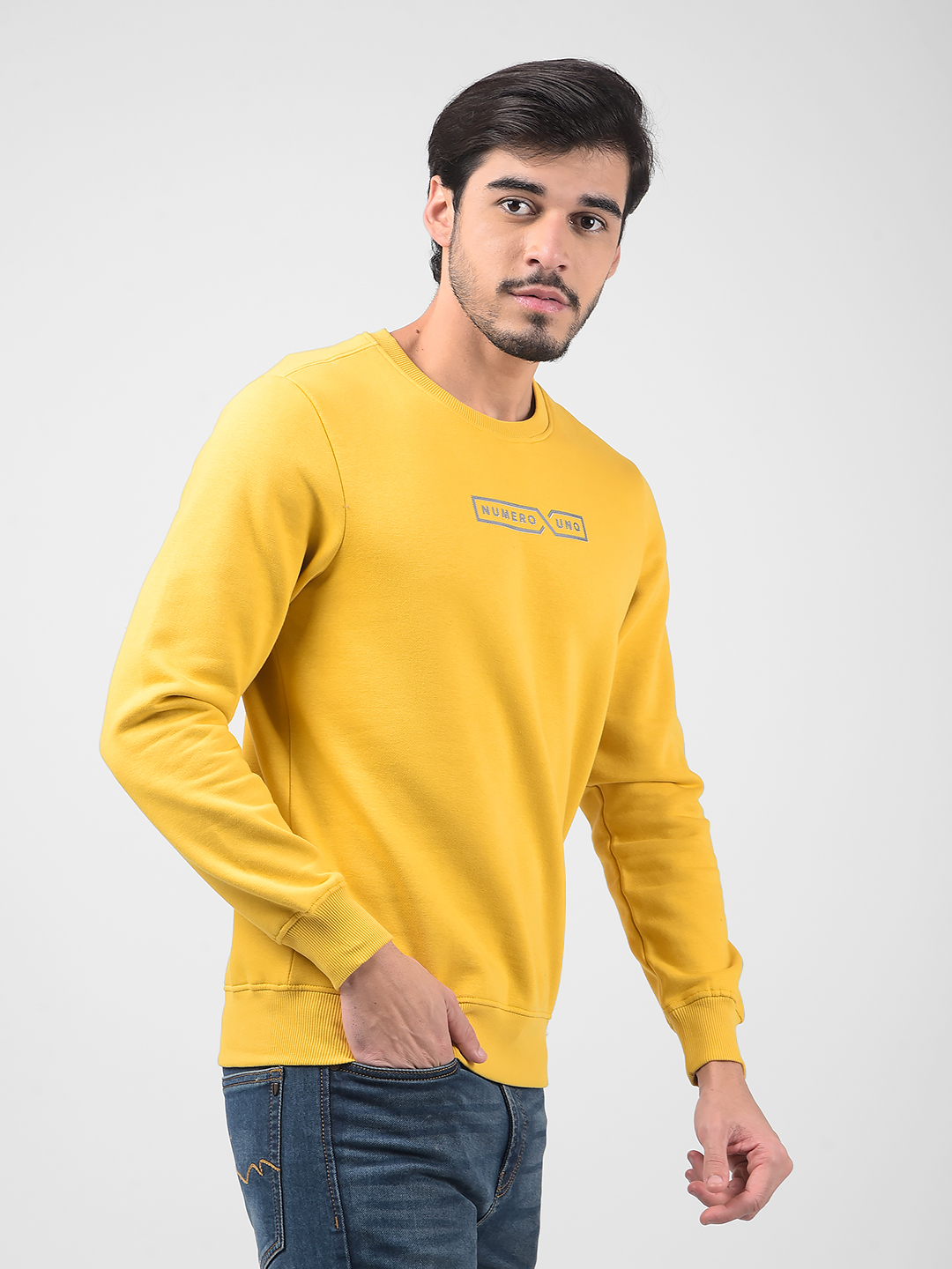 Numero Uno Men Typography Yellow Sweat Shirt